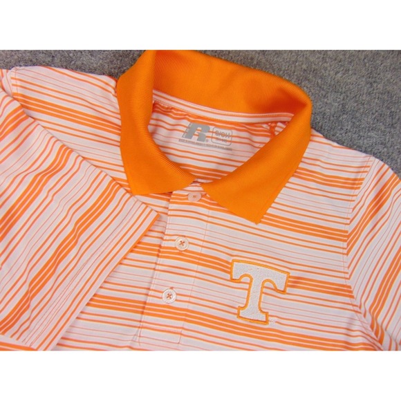 Tennessee Volunteers Polo Shirt Mens Small Orange White Striped Russell - Picture 1 of 9
